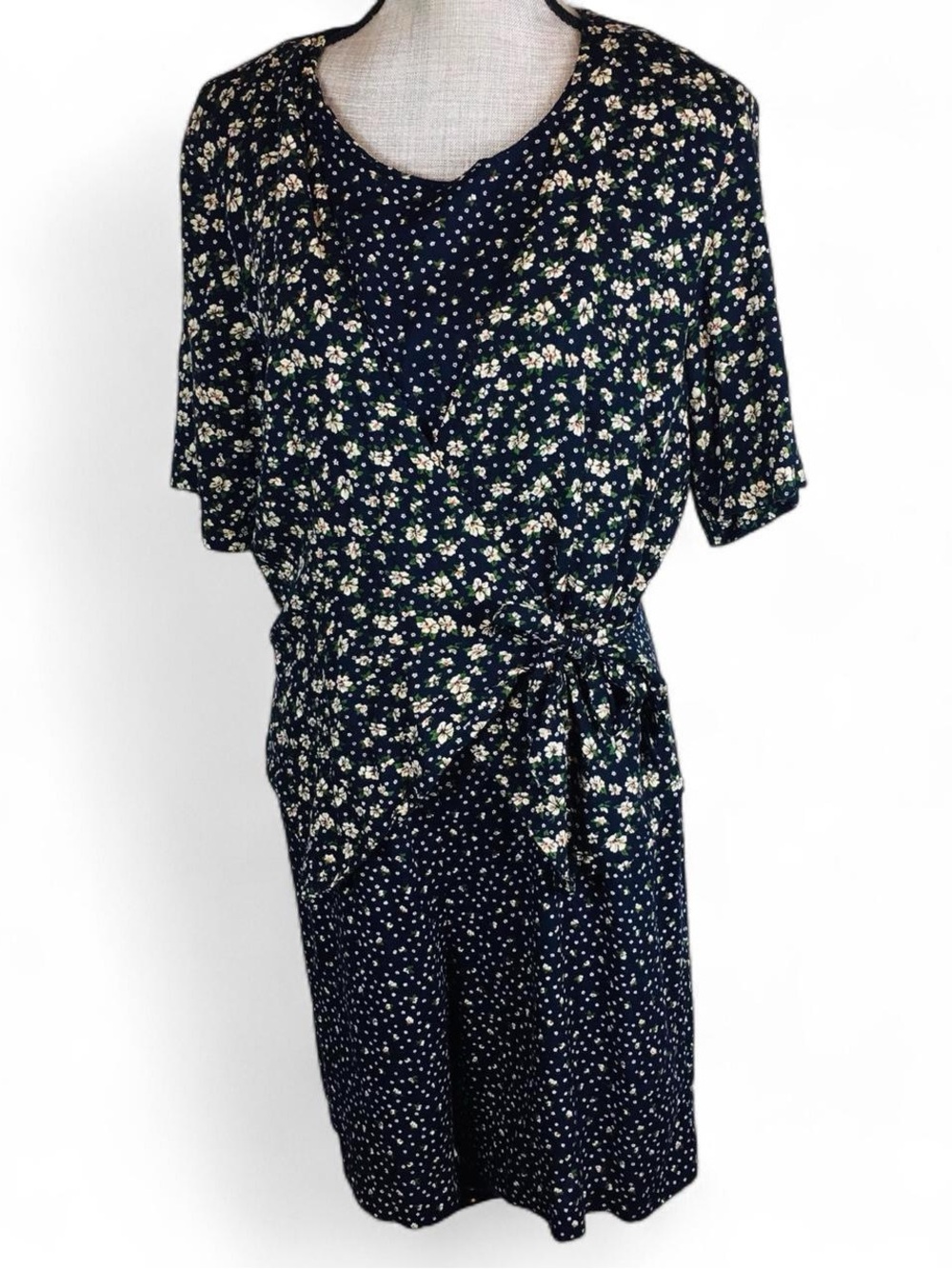 Vintage 80s 90s Erika's Run Size 12 Floral Romper Tie Front Layered Navy White